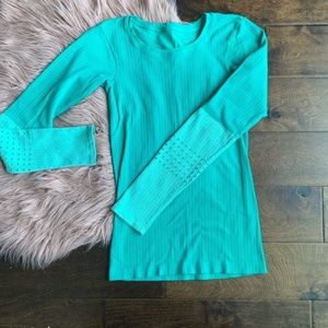 ALO Yoga Two Tone Teal Mesh Long Sleeve Top Small